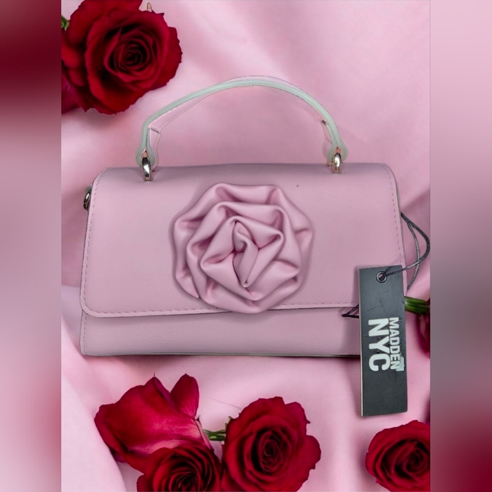 Madden NYC Women's Rosette Top Handle Handbag In Pastel Pink NWT - Picture 4 of 16